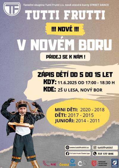 Taneční skupina Tutti Frutti nově otevírá kurzy street dance v Novém Boru.